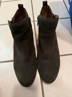 Lucky Brand Olive Suede Side-Zip Ankle Booties